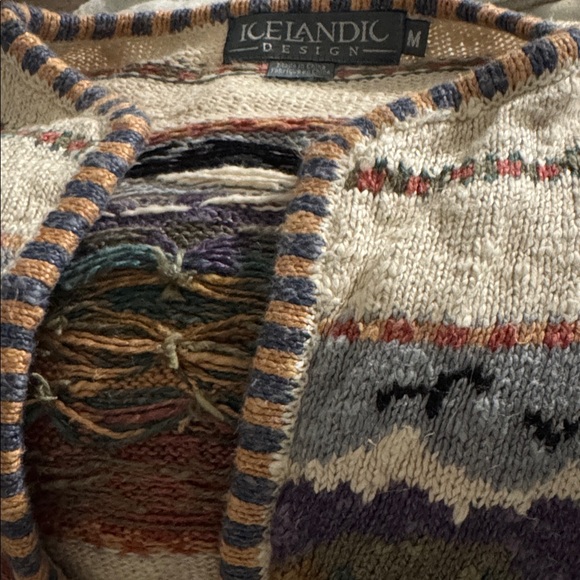 100% Icelandic Wool Hand Knit Vintage Multicolor Knit Button Down Cardigan